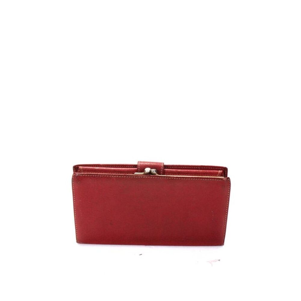 Gucci Womens Button Closure Coin Purse Pocket Tri Fold Wallet Red Leather